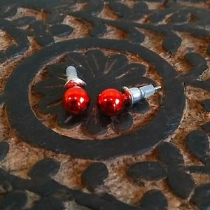 Red Metal Globe Earrings